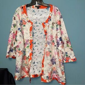 Michael Simon Floral-Print Lace Cardigan Size 2X